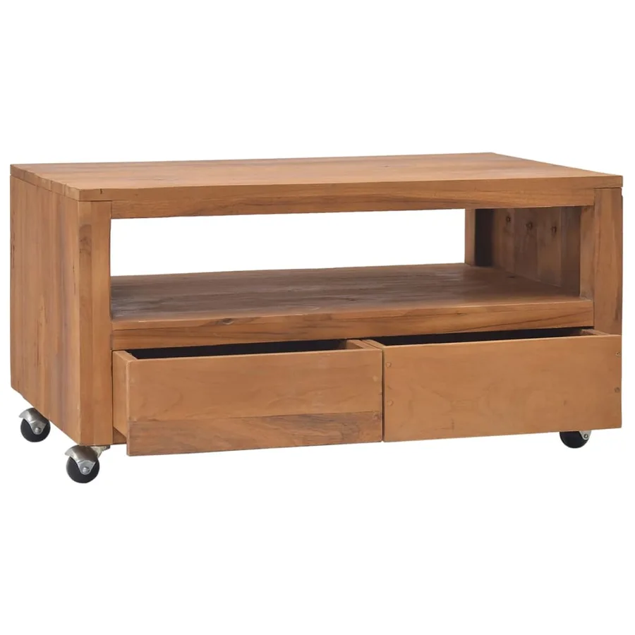 Meuble TV avec roues 80x50x42 cm Bois de teck solide - 2