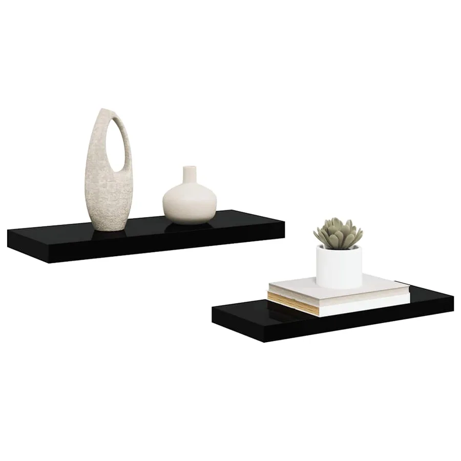 Étagère murale flottante 2 pcs Noir brillant 60x23,5x3,8 cm MDF - 5