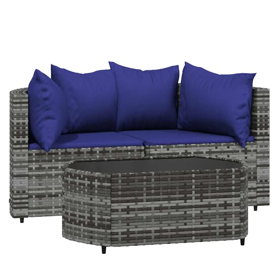 Salon de jardin 3 pcs avec coussins Gris Résine tressée - 2