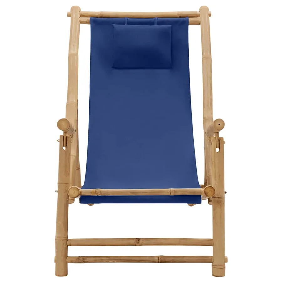 Chaise de terrasse Bambou et toile Bleu marine - 2