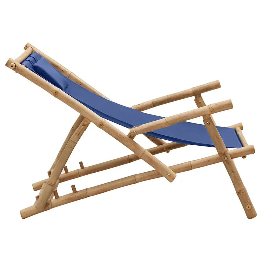 Chaise de terrasse Bambou et toile Bleu marine - 4