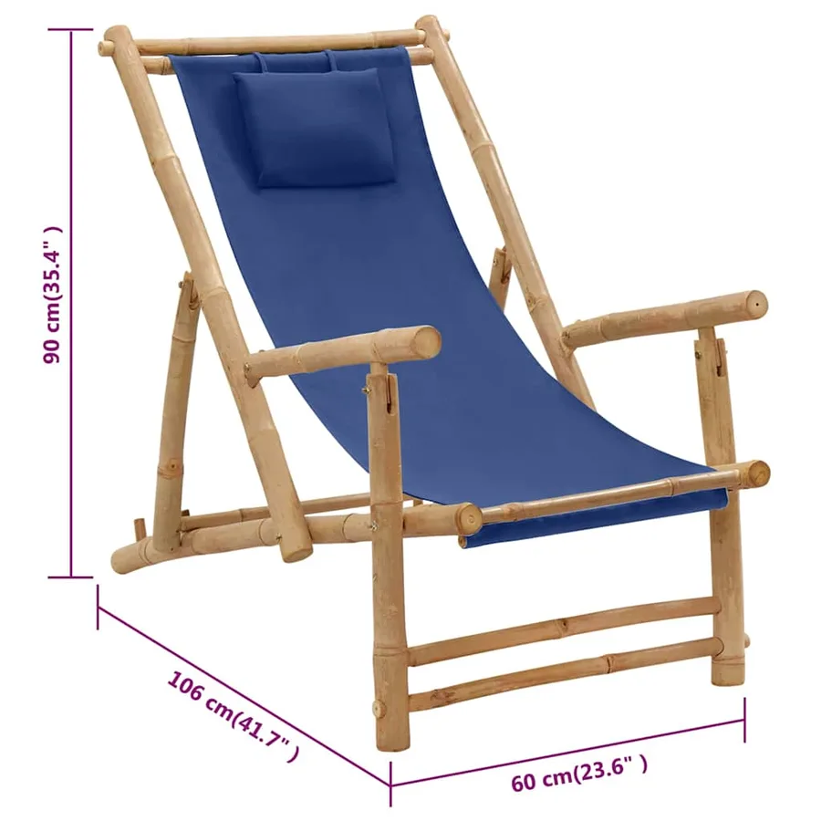 Chaise de terrasse Bambou et toile Bleu marine - 8
