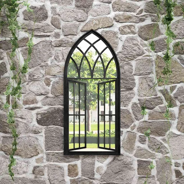 Miroir de jardin Noir 100x45 cm Fer pour utilisation extérieure