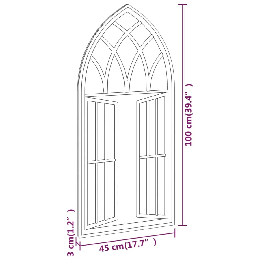 Miroir de jardin Noir 100x45 cm Fer pour utilisation extérieure - 6