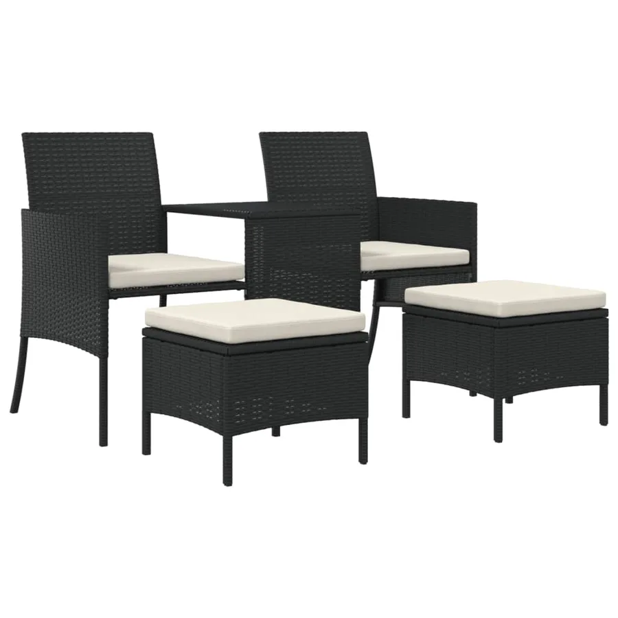 Canapé de jardin 2 places avec table et tabourets noir rotin - 2
