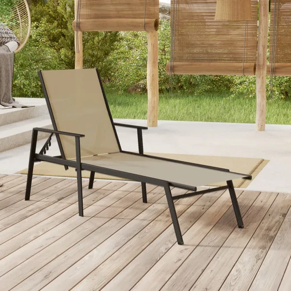 Chaise longue acier et tissu textilène crème