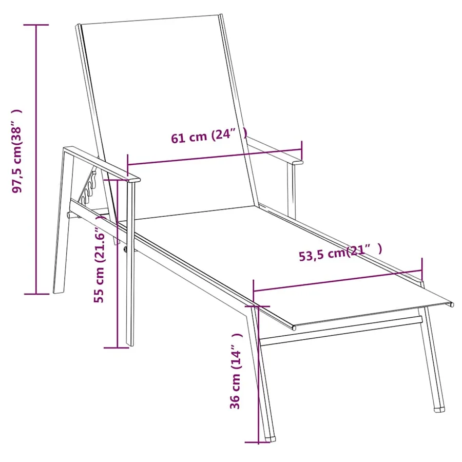 Chaise longue acier et tissu textilène crème - 8