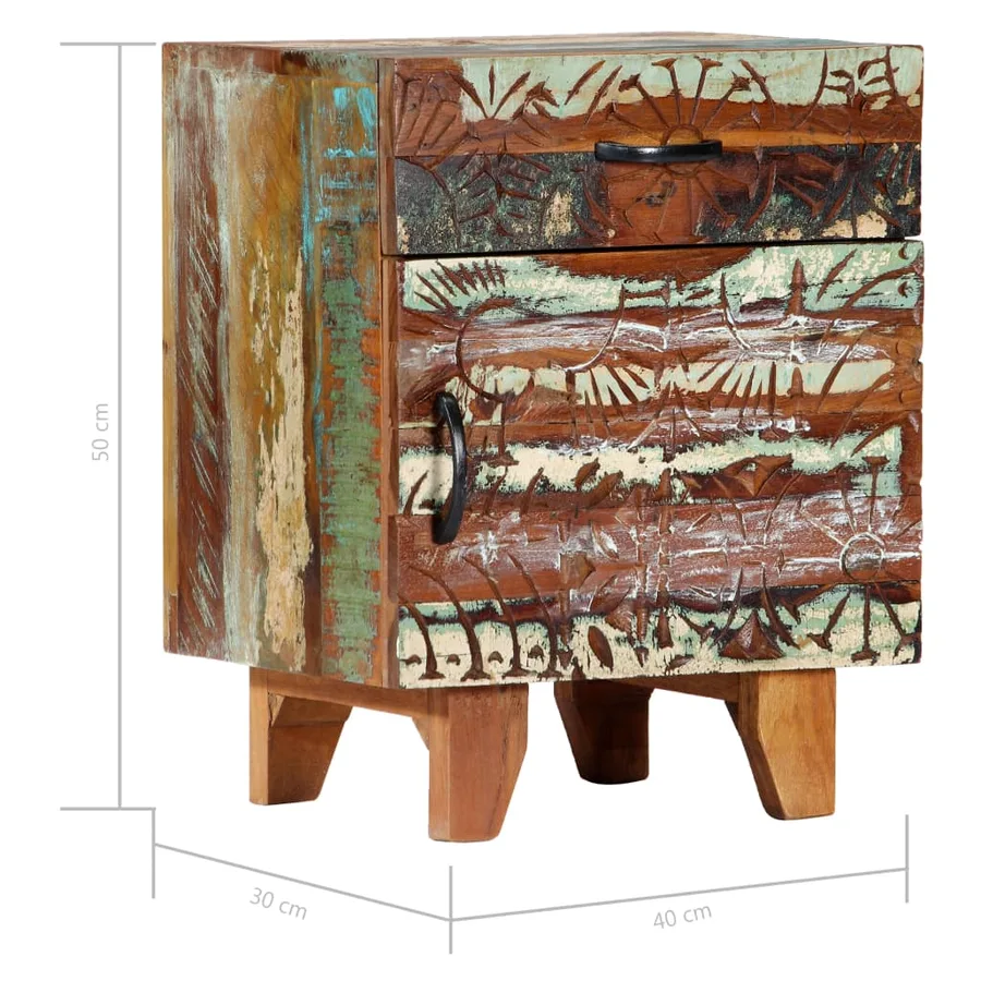Table de chevet sculptée à la main 40x30x50cm Bois récupération - 10
