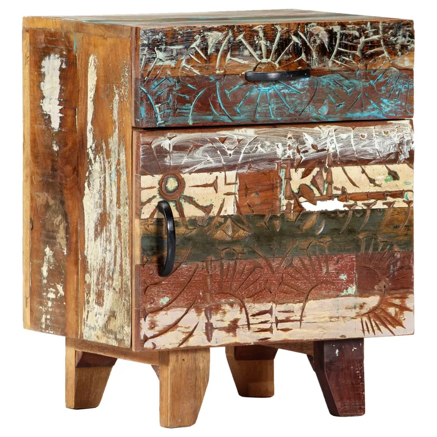 Table de chevet sculptée à la main 40x30x50cm Bois récupération - 13
