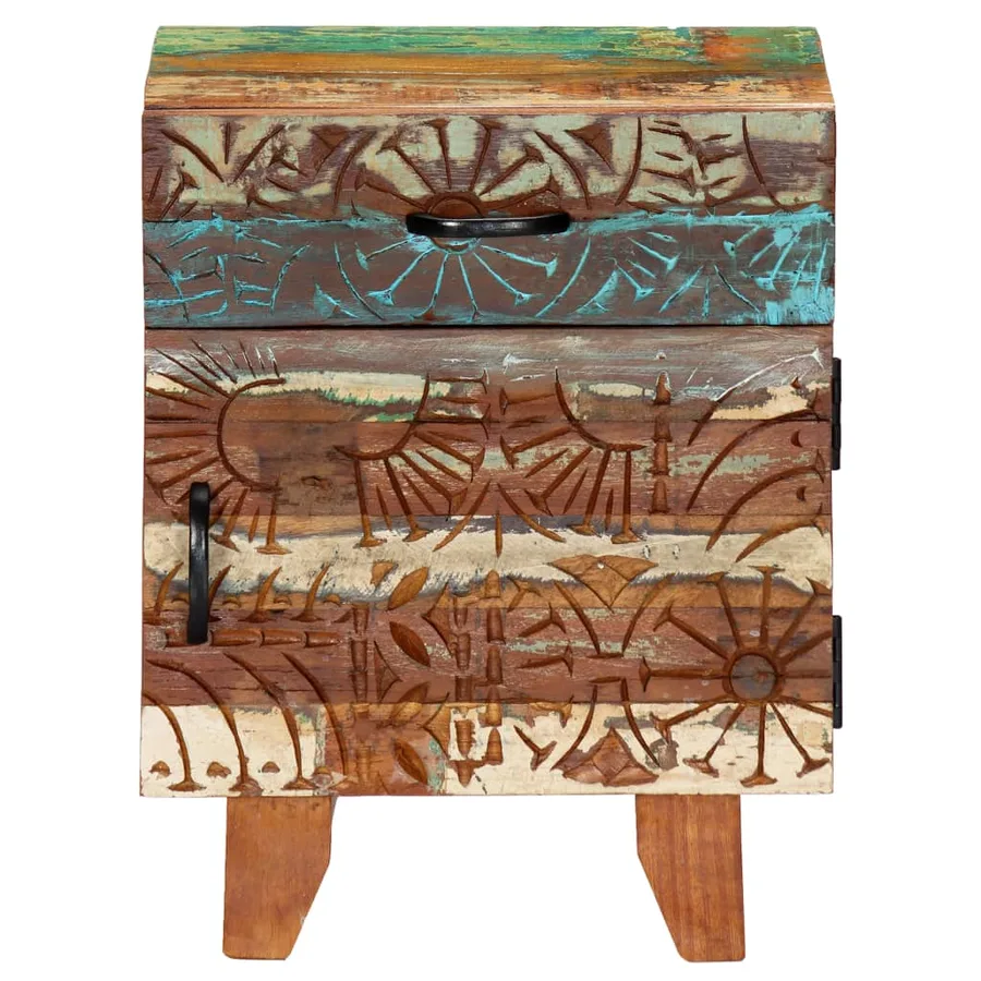 Table de chevet sculptée à la main 40x30x50cm Bois récupération - 2