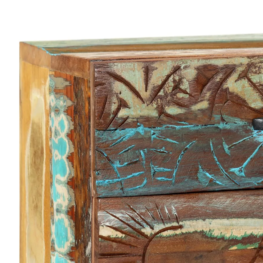 Table de chevet sculptée à la main 40x30x50cm Bois récupération - 8