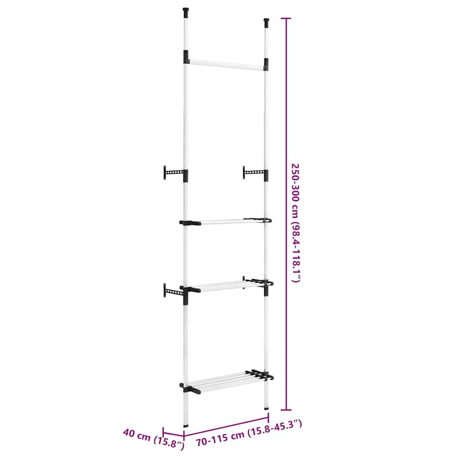 Système de garde-robe télescopique barres et étagère Aluminium - 10