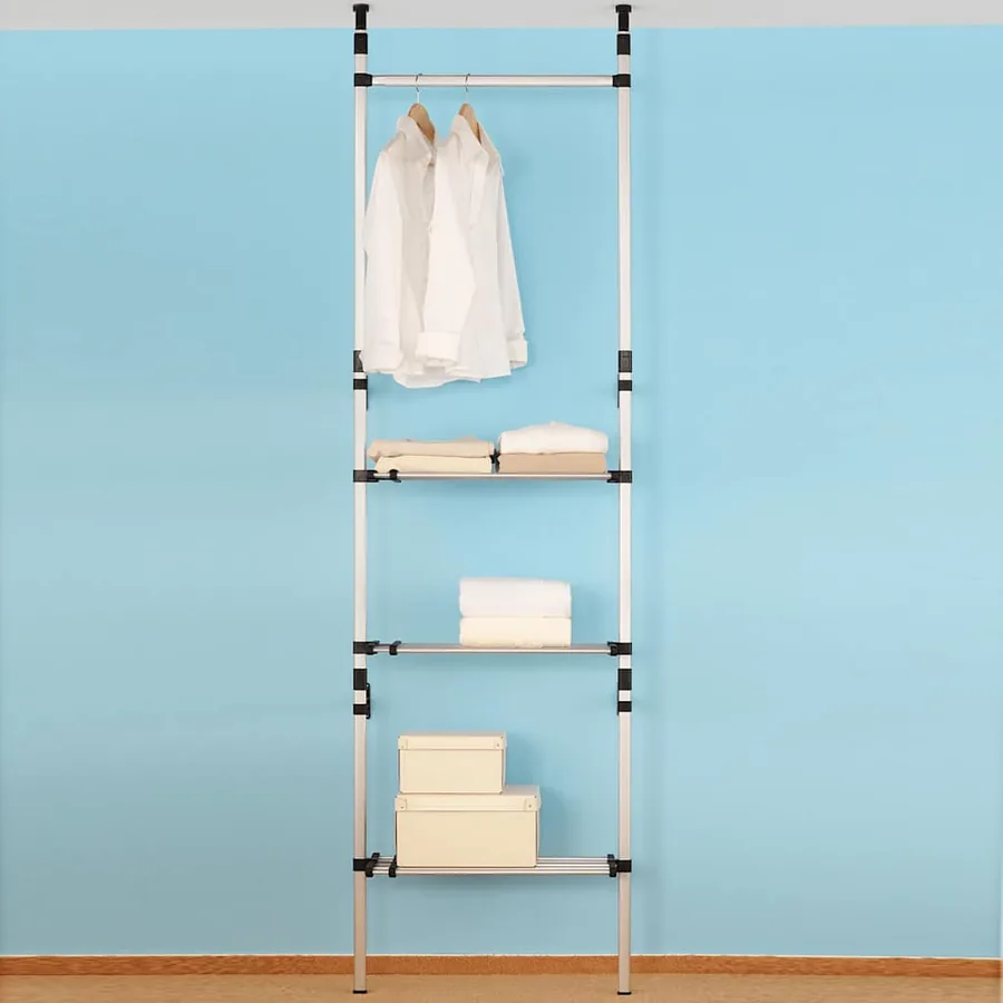 Système de garde-robe télescopique barres et étagère Aluminium - 4