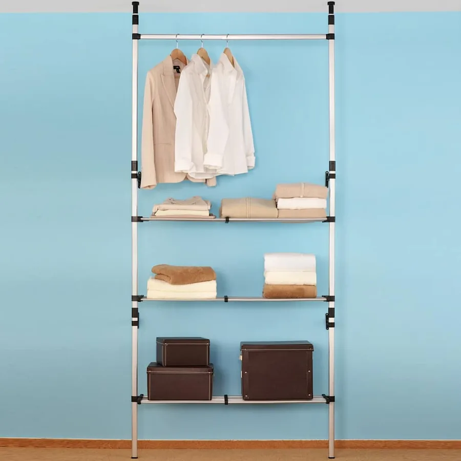 Système de garde-robe télescopique barres et étagère Aluminium - 5