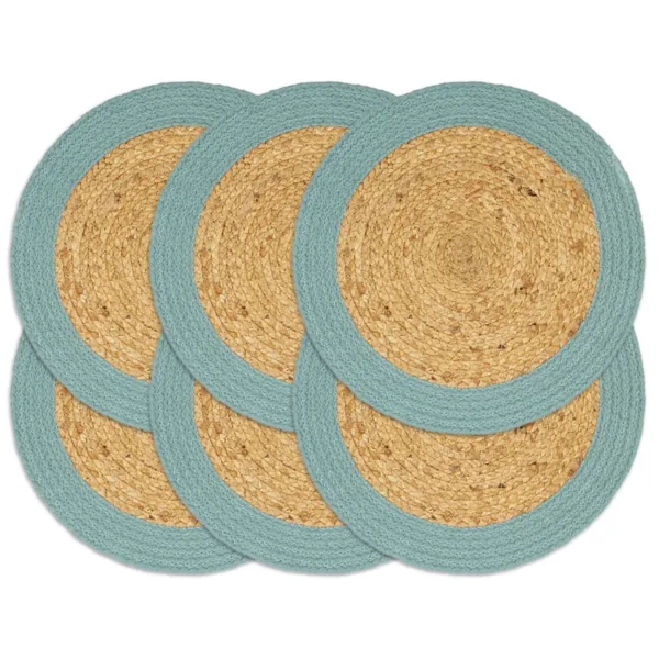 Napperons 6 pcs Naturel et vert 38 cm Jute et coton
