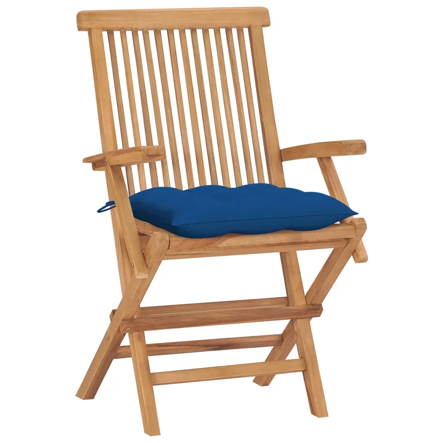 Chaises de jardin et coussins bleu lot de 4 Bois de teck massif - 2