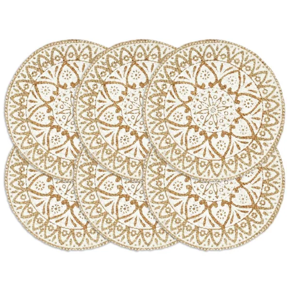 Napperons 6 pcs Blanc 38 cm Rond Jute
