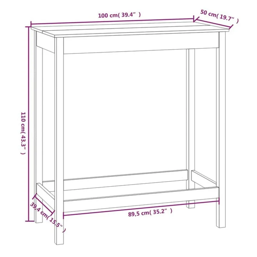 Table de bar blanc 100x50x110 cm bois massif de pin - 8
