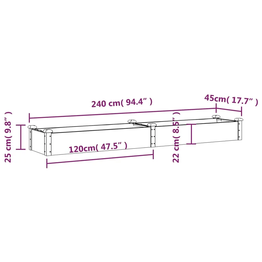 Lit surélevé de jardin doublure 240x45x25 cm bois massif sapin - 8