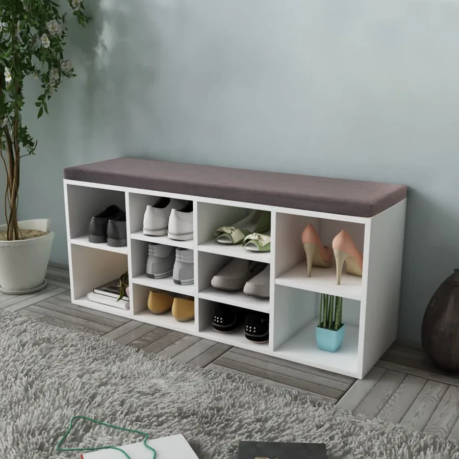 Banc de rangement à chaussures 10 compartiments Blanc