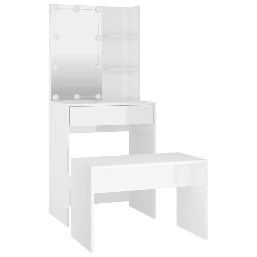Ensemble de coiffeuse avec LED Blanc brillant Bois d'ingénierie - 4