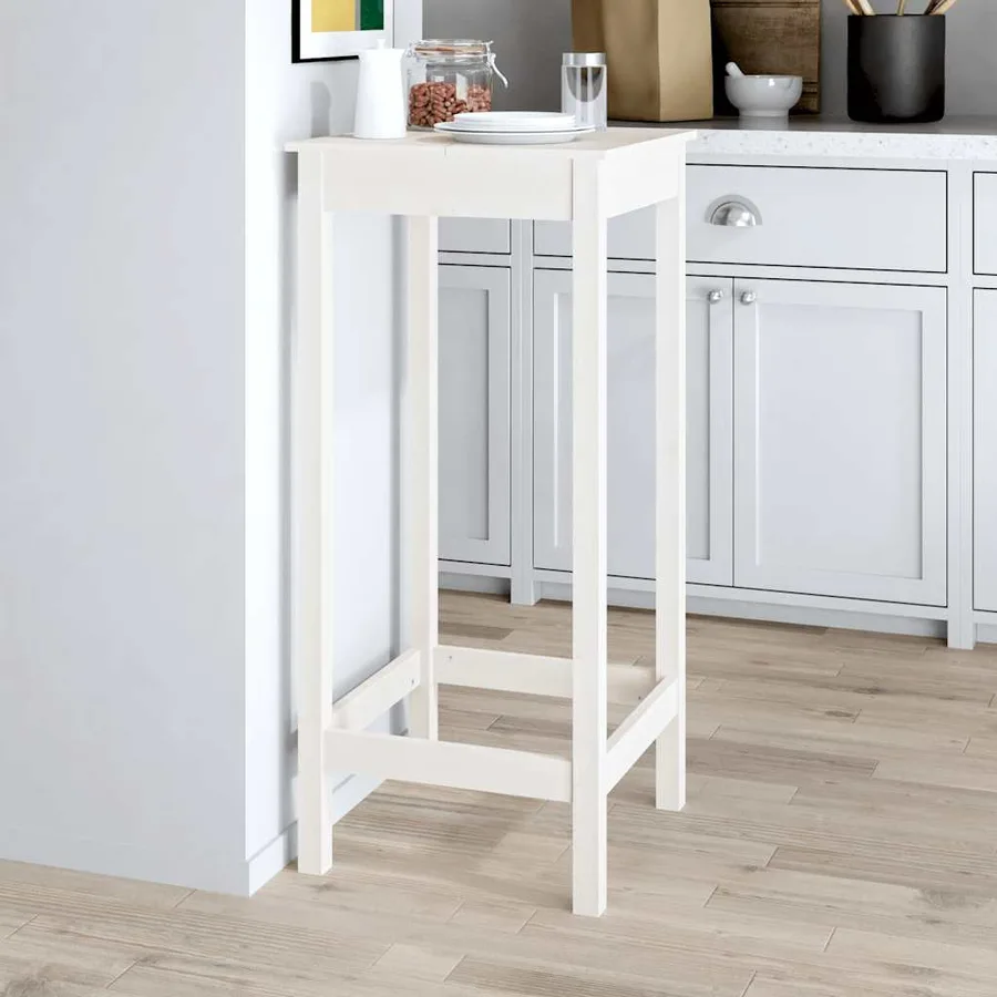 Table de bar blanc 50x50x110 cm bois massif de pin - 3