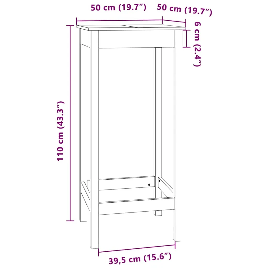 Table de bar blanc 50x50x110 cm bois massif de pin - 8