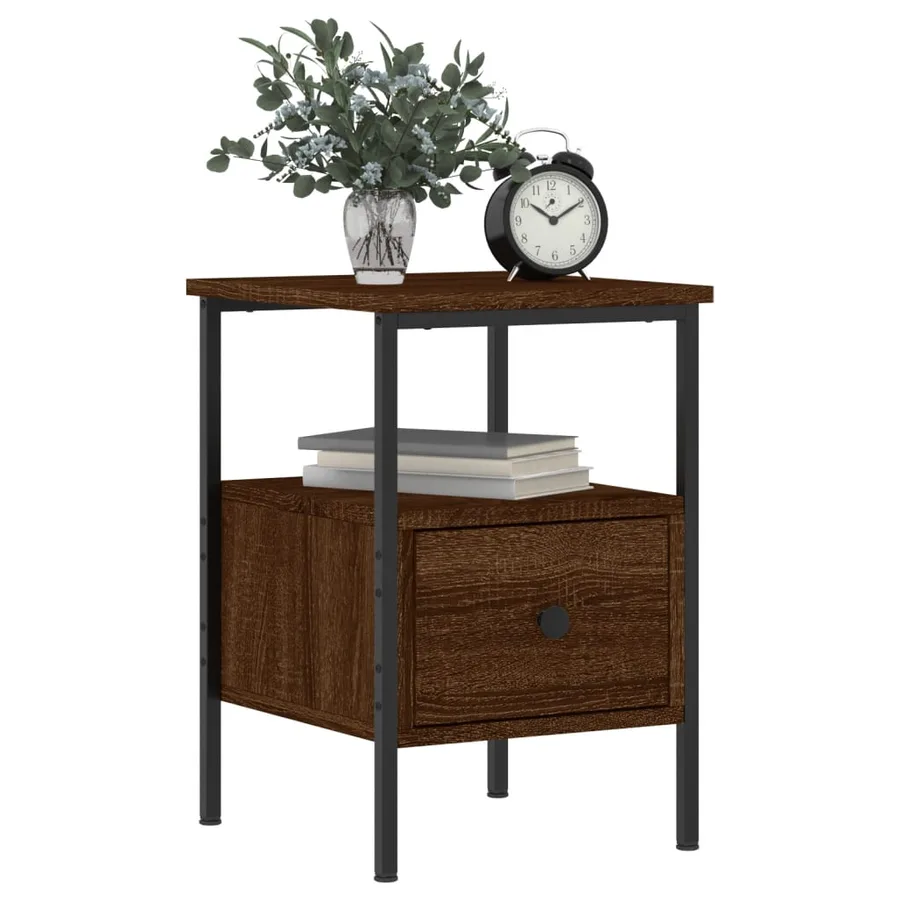Table de chevet chêne marron 34x36x50 cm bois d'ingénierie - 7
