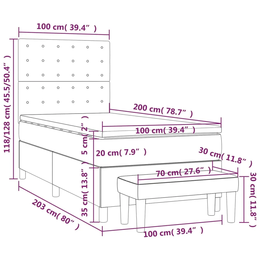 Sommier à lattes de lit avec matelas Gris foncé 100x200cm Tissu - 8