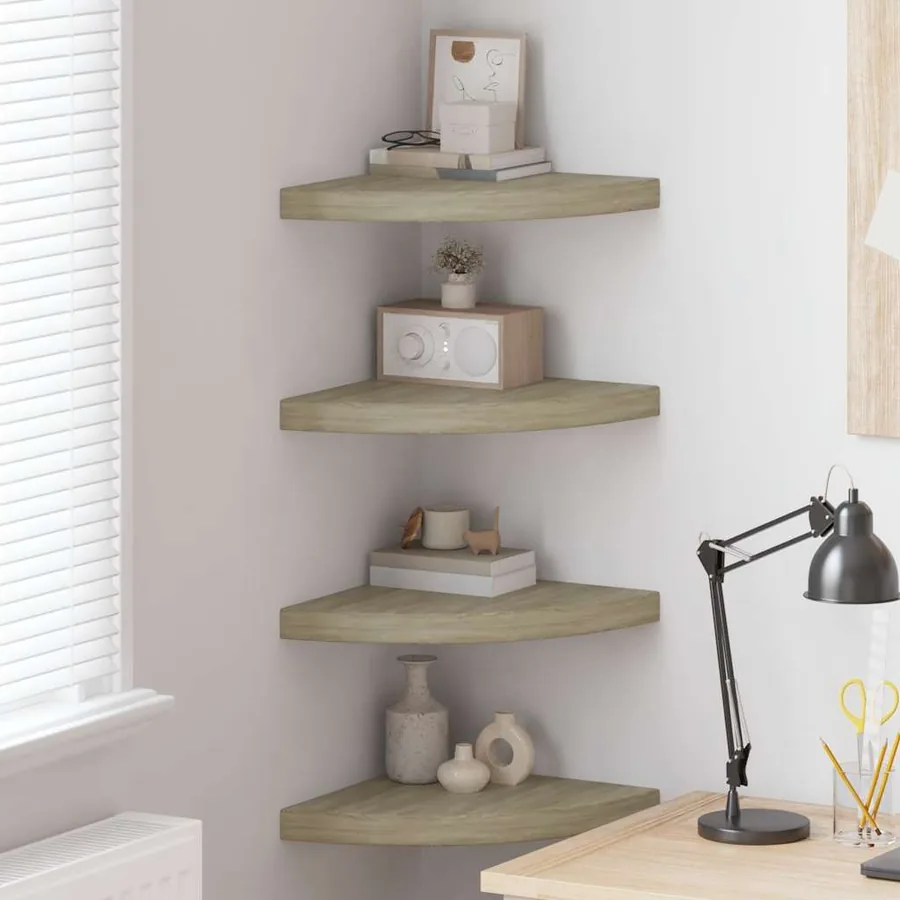 Étagères d'angle flottantes 4 pcs chêne 35x35x3,8 cm MDF