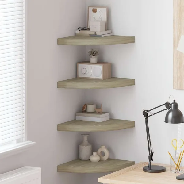 Étagères d'angle flottantes 4 pcs chêne 35x35x3,8 cm MDF