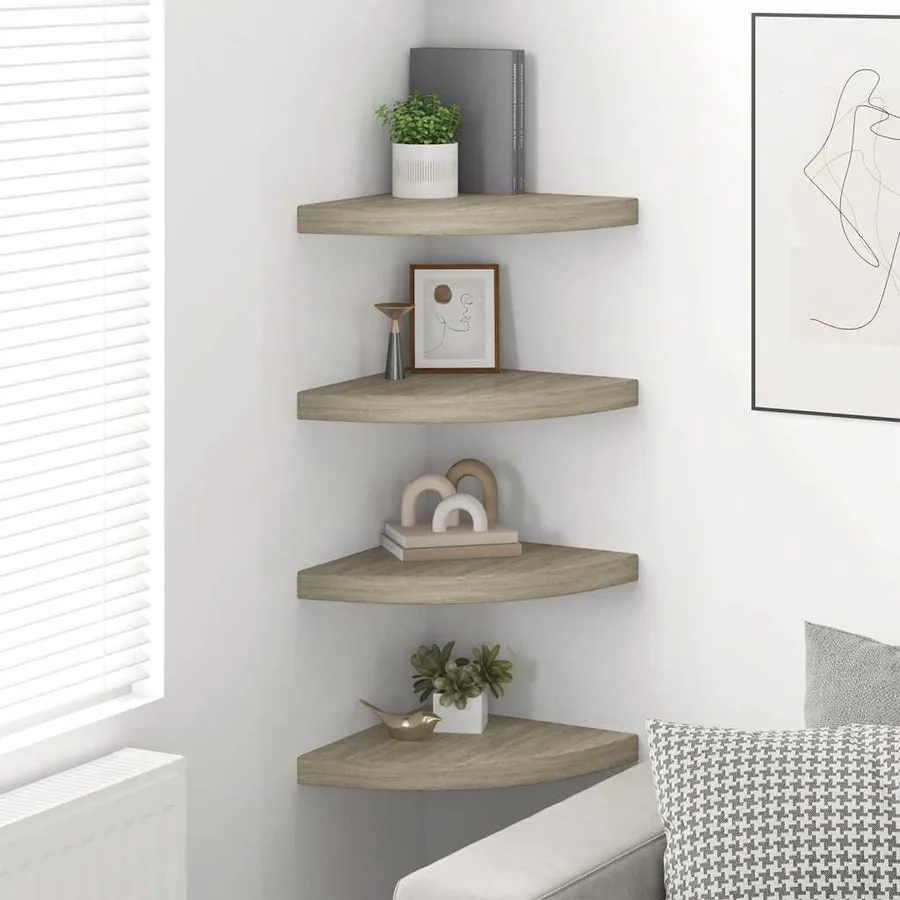 Étagères d'angle flottantes 4 pcs chêne 35x35x3,8 cm MDF - 3