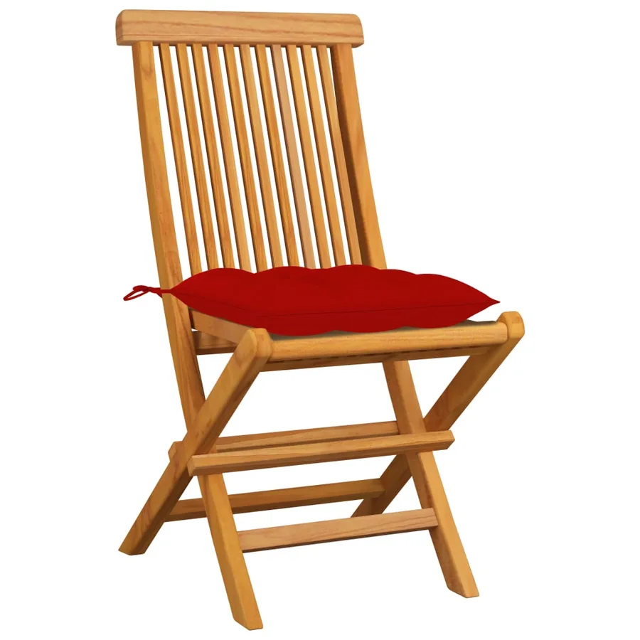 Chaises de jardin et coussins rouge lot de 4 Bois teck massif - 2