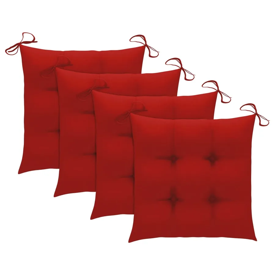 Chaises de jardin et coussins rouge lot de 4 Bois teck massif - 7
