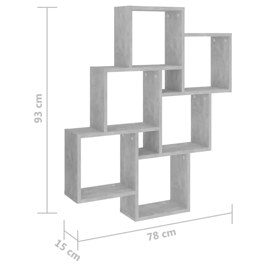 Étagère murale cube Gris béton 78x15x93 cm Bois d’ingénierie - 6