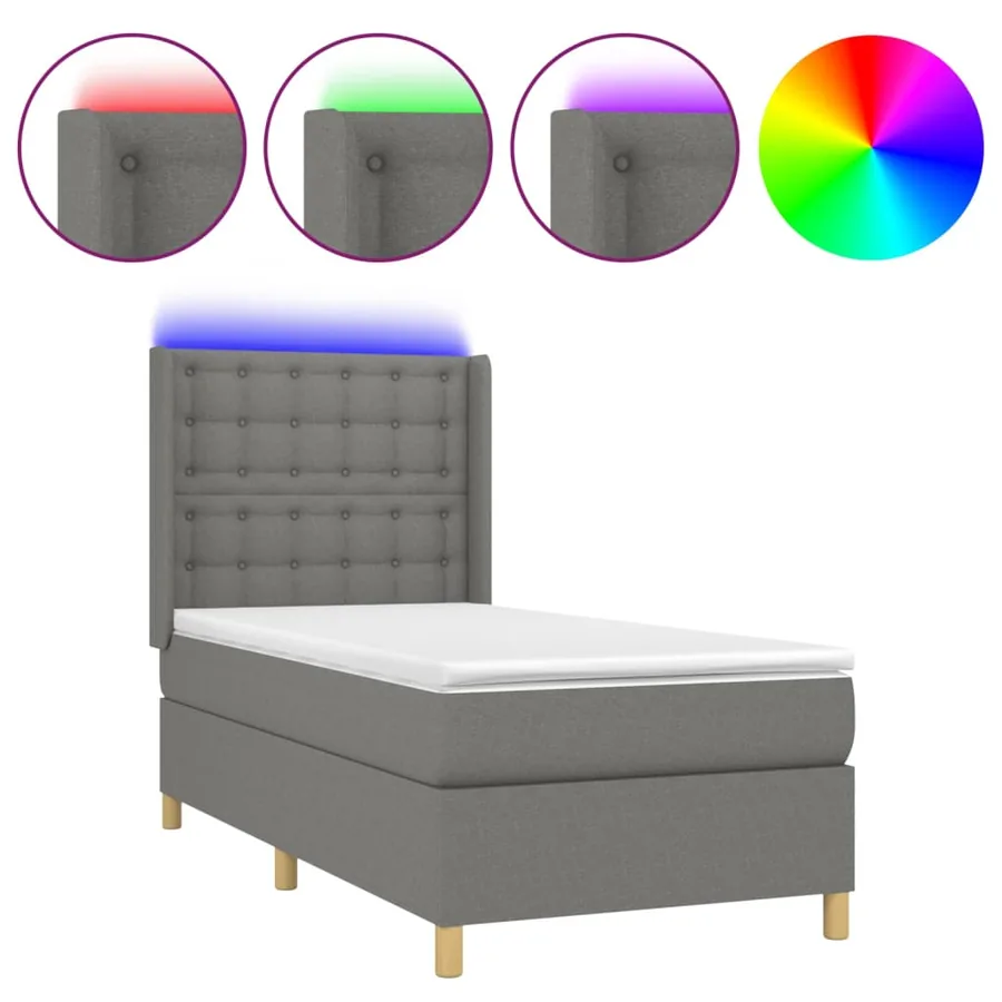 Sommier à lattes de lit matelas LED Gris foncé 80x200cm Tissu - 2