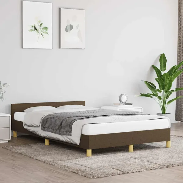 Cadre de lit sans matelas marron foncé 120x200 cm tissu