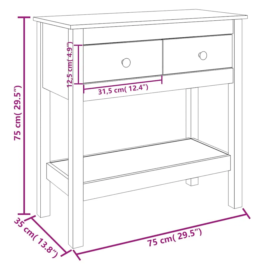Table console Blanc 75x35x75 cm Bois massif de pin - 10