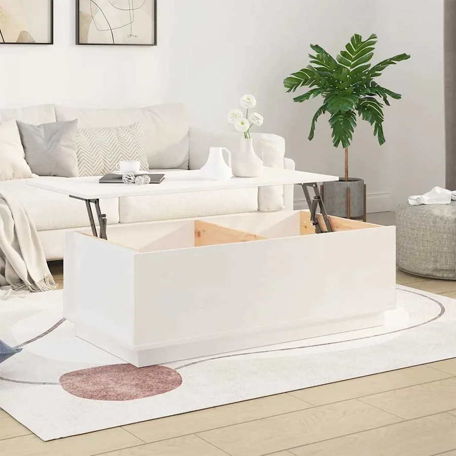 Table basse Blanc 100x50x35 cm Bois massif de pin - 3