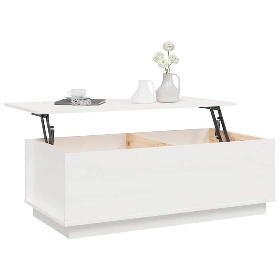 Table basse Blanc 100x50x35 cm Bois massif de pin - 5