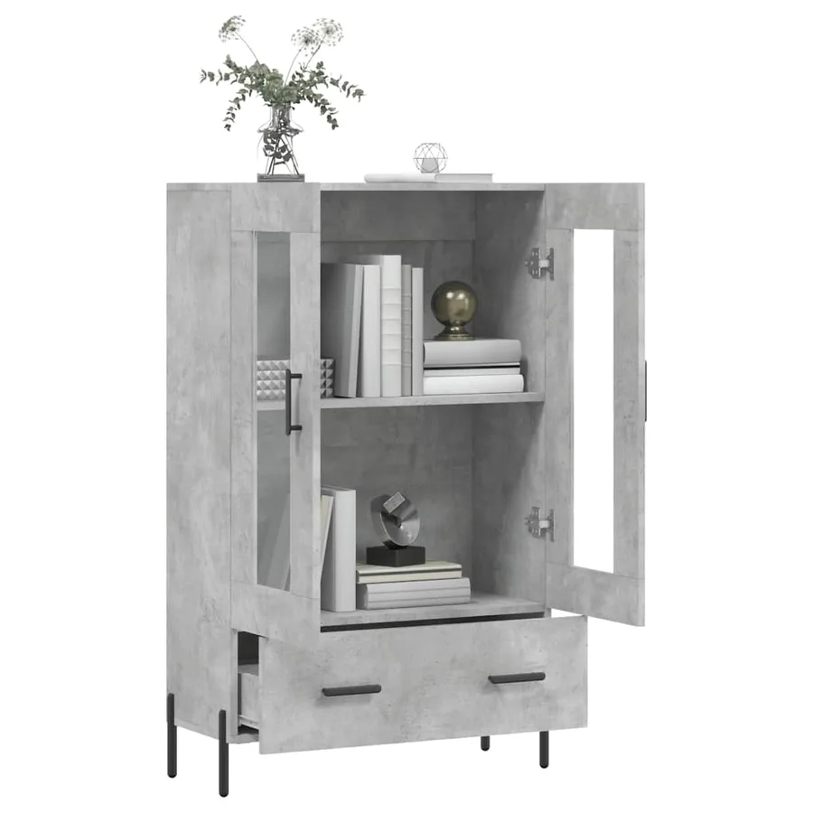 Buffet haut gris béton 69,5x31x115 cm bois d'ingénierie - 4