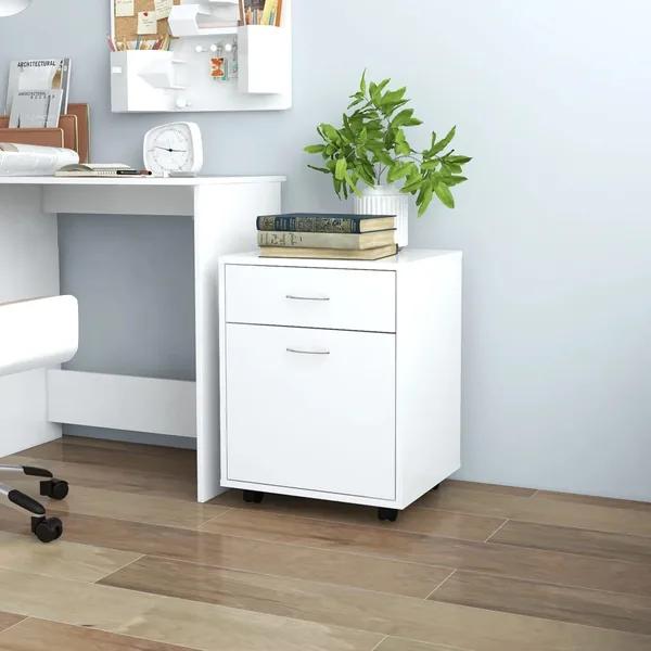 Armoire à roulettes Blanc 45x38x54 cm Bois d’ingénierie