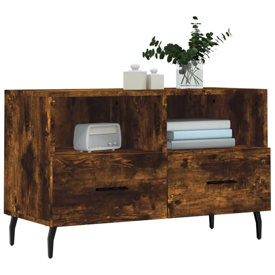 Meuble TV Chêne fumé 80x36x50 cm Bois d'ingénierie - 3
