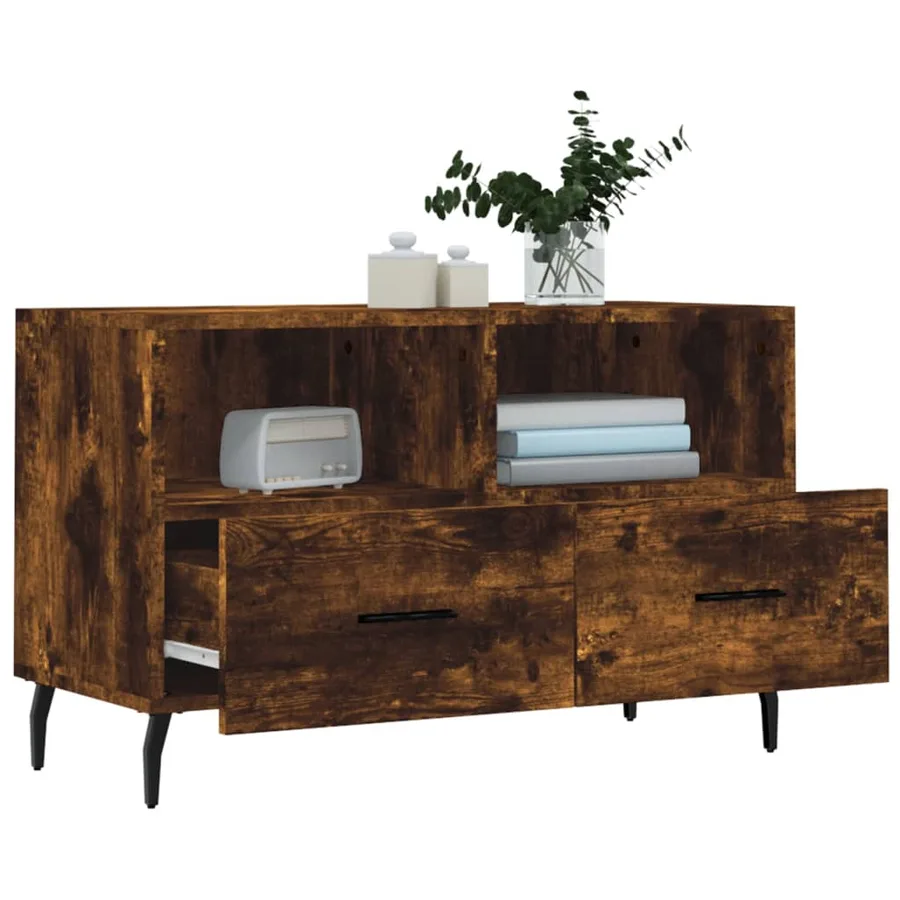 Meuble TV Chêne fumé 80x36x50 cm Bois d'ingénierie - 4