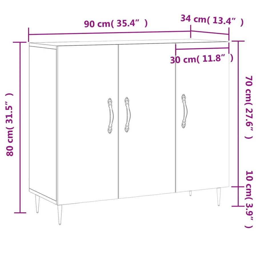 Buffet chêne fumé 90x34x80 cm bois d'ingénierie - 13