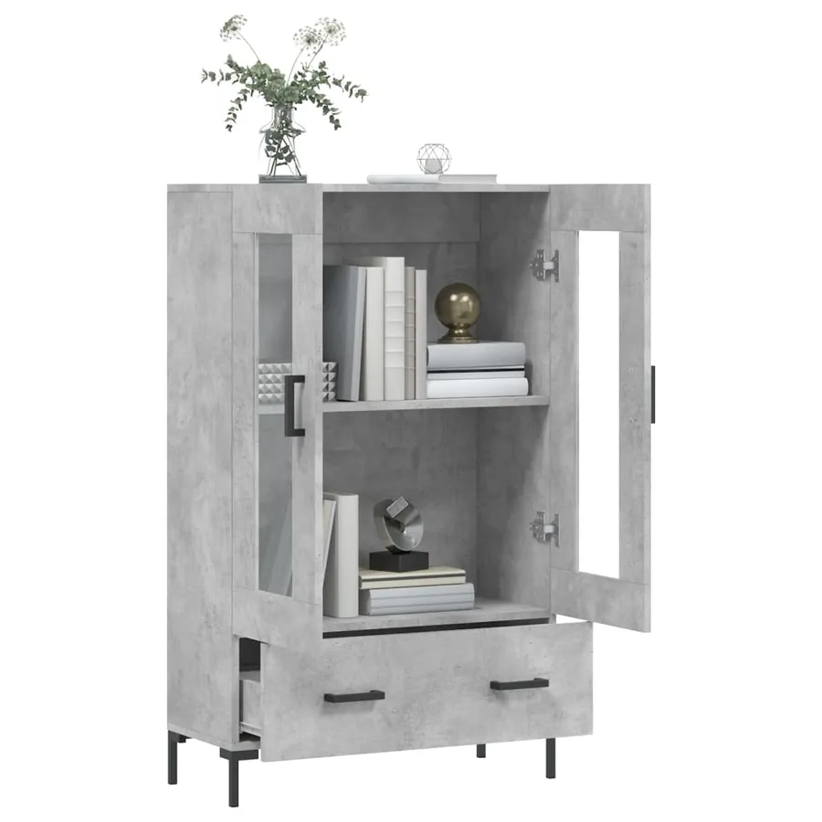 Buffet haut gris béton 69,5x31x115 cm bois d'ingénierie - 4