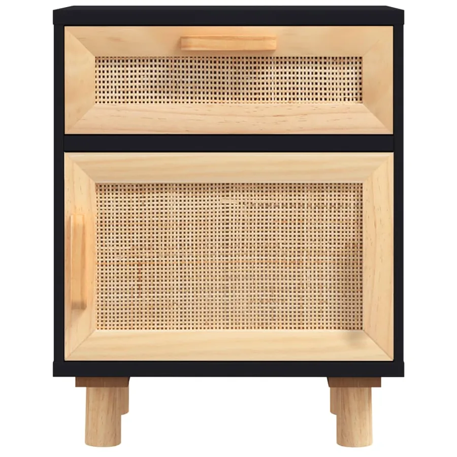 Tables de chevet 2 pcs Noir Bois de pin massif et rotin naturel - 5