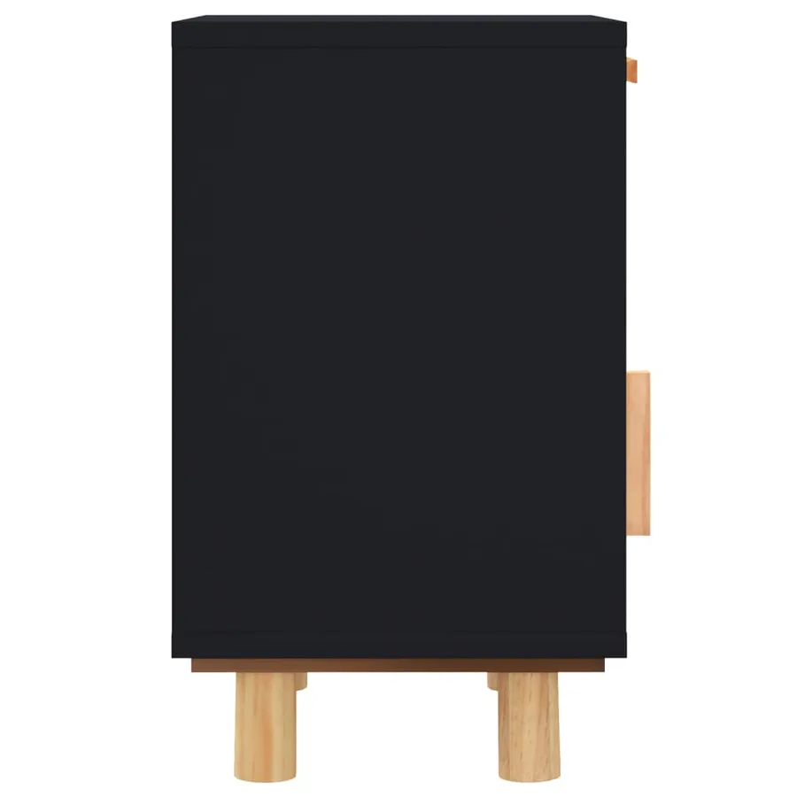 Tables de chevet 2 pcs Noir Bois de pin massif et rotin naturel - 7
