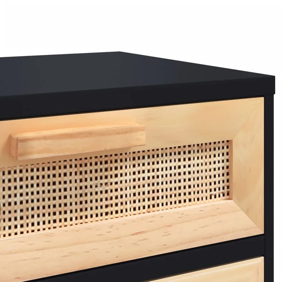 Tables de chevet 2 pcs Noir Bois de pin massif et rotin naturel - 8