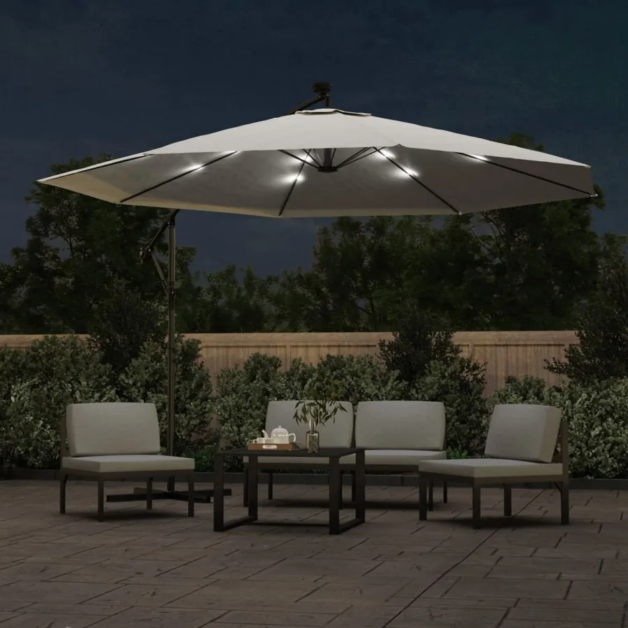 Parasol de jardin en porte-à-feux et lumières LED mât en métal - 3